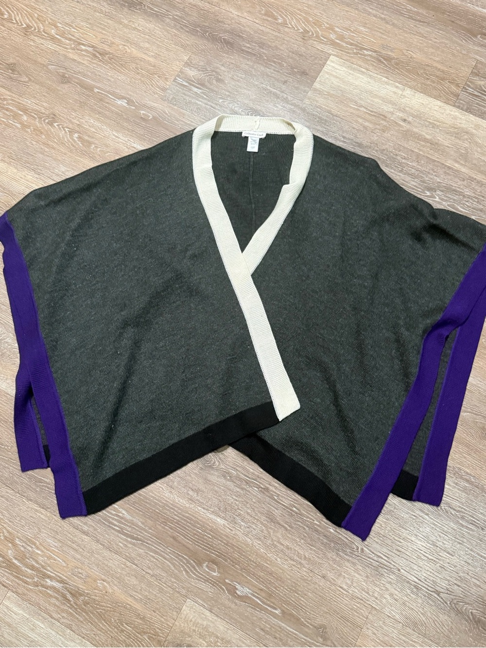 Coldwater Creek Colorblock Knit Poncho Sweater Ruana Wrap Grey Purple OS